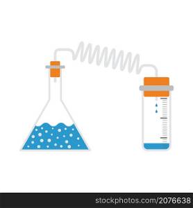 Icon Of Chemistry Reaction With Two Flask. Flat Color Design. Vector Illustration.