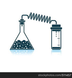 Icon of chemistry reaction with two flask. Shadow reflection design. Vector illustration.