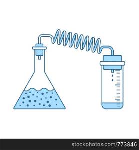 Icon Of Chemistry Reaction With Two Flask. Thin Line With Blue Fill Design. Vector Illustration.