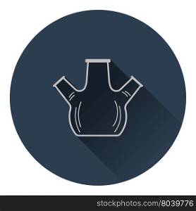 Icon of chemistry round bottom flask with triple throat. Flat color design. Vector illustration.