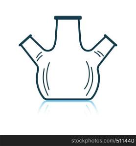 Icon of chemistry round bottom flask with triple throat. Shadow reflection design. Vector illustration.