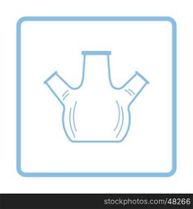 Icon of chemistry round bottom flask with triple throat. White background with shadow design. Vector illustration.