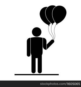 icon of child carrying hot air balloon, vector illustration symbol design