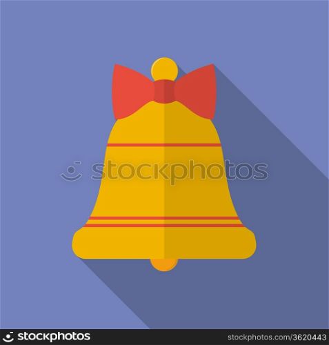 Icon of Christmas Bell with a bow. Flat style