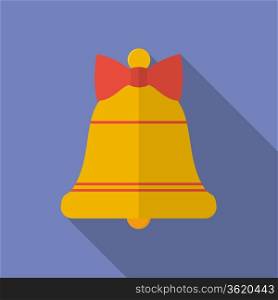Icon of Christmas Bell with a bow. Flat style