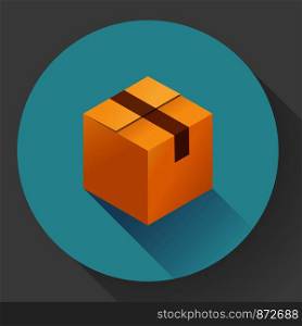 Icon of closed post cardboard box. Flat style.. Icon of closed post cardboard box. Flat style