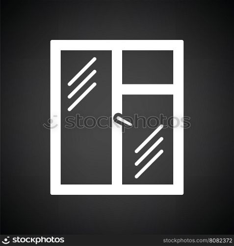 Icon of closed window frame. Black background with white. Vector illustration.