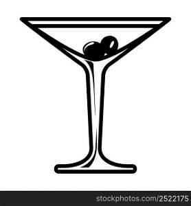 Icon Of Cocktail Glass With Olives. Bold outline design with editable stroke width. Vector Illustration.