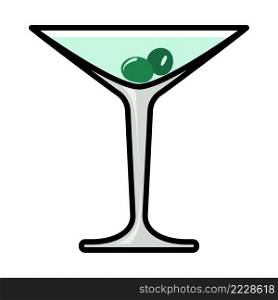 Icon Of Cocktail Glass With Olives. Editable Bold Outline With Color Fill Design. Vector Illustration.