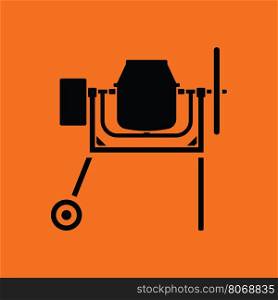 Icon of Concrete mixer. Orange background with black. Vector illustration.