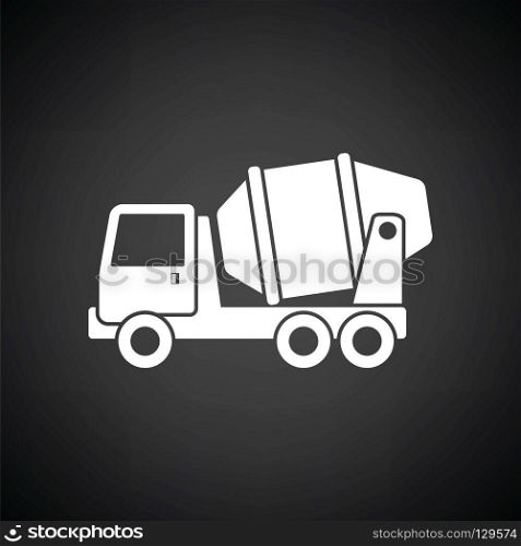Icon of Concrete mixer truck . Black background with white. Vector illustration.
