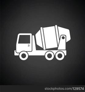 Icon of Concrete mixer truck . Black background with white. Vector illustration.