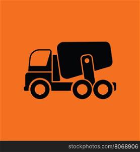 Icon of Concrete mixer truck . Orange background with black. Vector illustration.