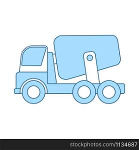 Icon Of Concrete Mixer Truck. Thin Line With Blue Fill Design. Vector Illustration.