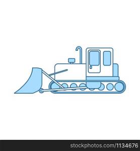 Icon Of Construction Bulldozer. Thin Line With Blue Fill Design. Vector Illustration.