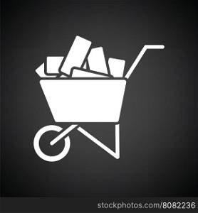 Icon of construction cart . Black background with white. Vector illustration.