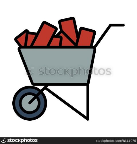 Icon Of Construction Cart. Editable Bold Outline With Color Fill Design. Vector Illustration.