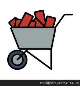 Icon Of Construction Cart. Editable Bold Outline With Color Fill Design. Vector Illustration.