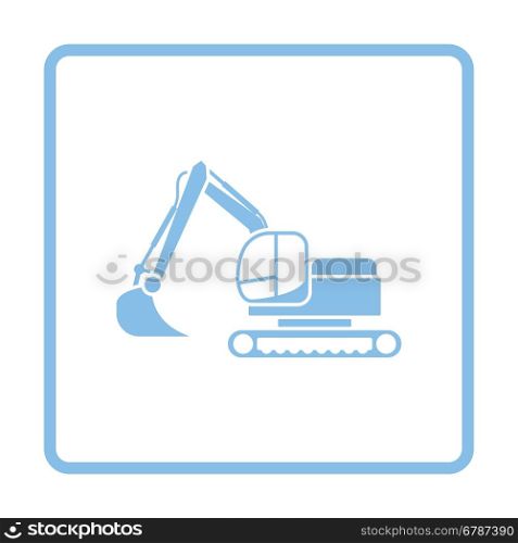 Icon of construction excavator. Blue frame design. Vector illustration.