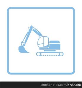 Icon of construction excavator. Blue frame design. Vector illustration.