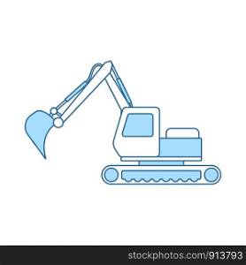 Icon Of Construction Excavator. Thin Line With Blue Fill Design. Vector Illustration.