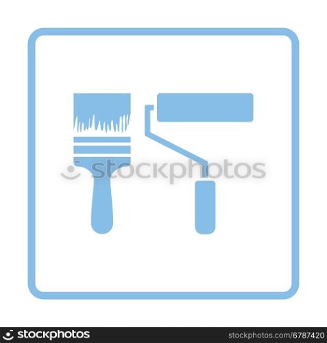 Icon of construction paint brushes. Blue frame design. Vector illustration.