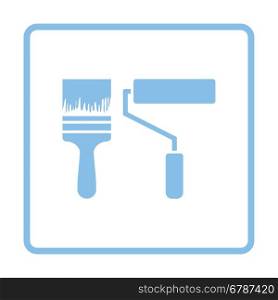 Icon of construction paint brushes. Blue frame design. Vector illustration.