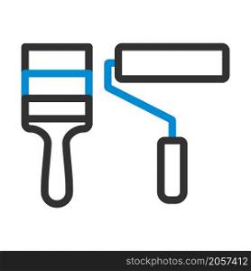Icon Of Construction Paint Brushes. Editable Bold Outline With Color Fill Design. Vector Illustration.