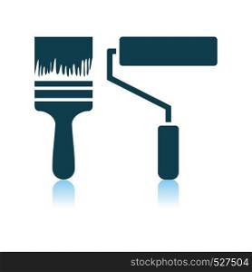 Icon Of Construction Paint Brushes. Shadow Reflection Design. Vector Illustration.