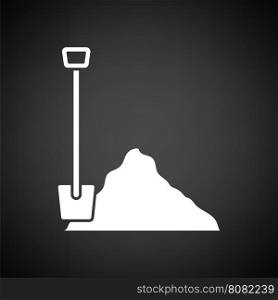 Icon of Construction shovel and sand. Black background with white. Vector illustration.