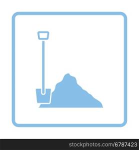 Icon of Construction shovel and sand. Blue frame design. Vector illustration.