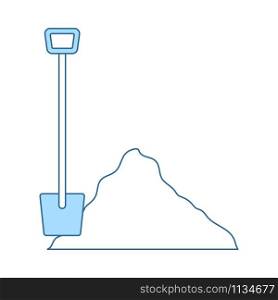 Icon Of Construction Shovel And Sand. Thin Line With Blue Fill Design. Vector Illustration.