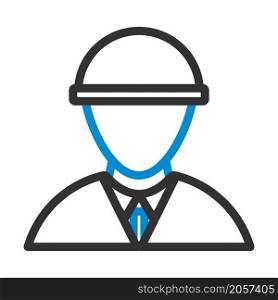 Icon Of Construction Worker Head In Helmet. Editable Bold Outline With Color Fill Design. Vector Illustration.