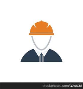 Icon of construction worker head in helmet. Flat design. Vector illustration.