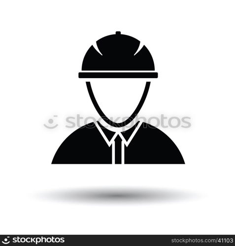 Icon of construction worker head in helmet. White background with shadow design. Vector illustration.