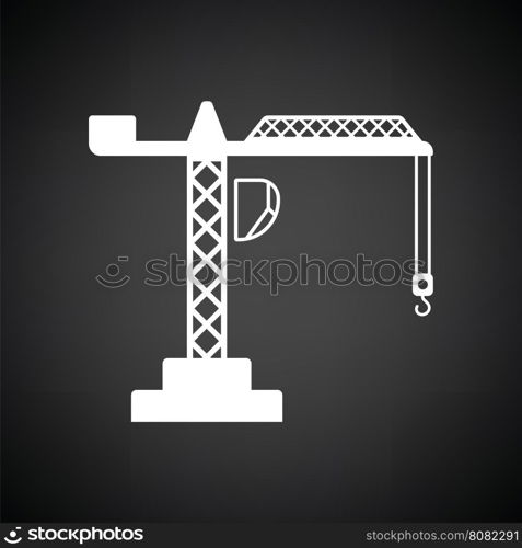 Icon of crane. Black background with white. Vector illustration.