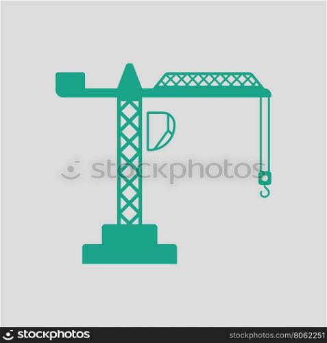 Icon of crane. Gray background with green. Vector illustration.
