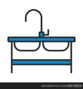 Icon Of Double Sink. Editable Bold Outline With Color Fill Design. Vector Illustration.