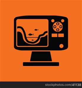 Icon of echo sounder . Orange background with black. Vector illustration.