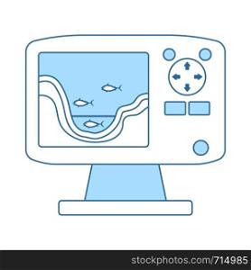 Icon Of Echo Sounder. Thin Line With Blue Fill Design. Vector Illustration.
