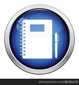 Icon of Exercise book. Glossy button design. Vector illustration.