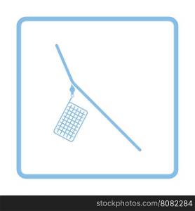 Icon of fishing feeder net. Blue frame design. Vector illustration.