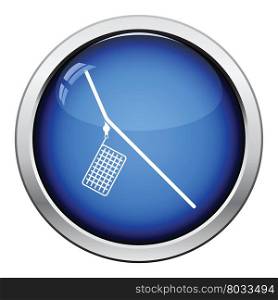 Icon of fishing feeder net. Glossy button design. Vector illustration.