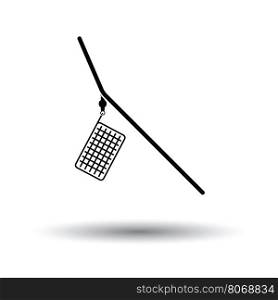 Icon of fishing feeder net. White background with shadow design. Vector illustration.
