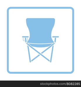 Icon of Fishing folding chair. Blue frame design. Vector illustration.