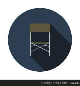 Icon Of Fishing Folding Chair. Flat Circle Stencil Design With Long Shadow. Vector Illustration.