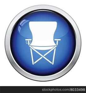 Icon of Fishing folding chair. Glossy button design. Vector illustration.
