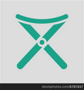 Icon of Fishing folding chair. Gray background with green. Vector illustration.