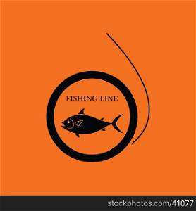 Icon of fishing line. Orange background with black. Vector illustration.