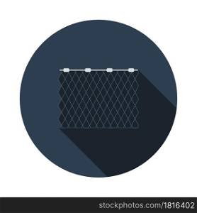Icon Of Fishing Net. Flat Circle Stencil Design With Long Shadow. Vector Illustration.